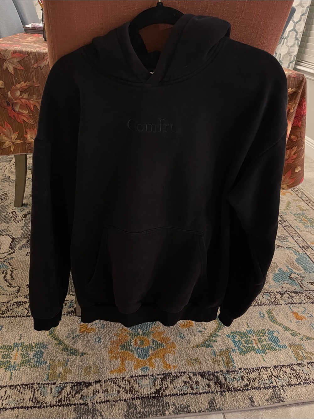 Comfort Embroidered Black Women's Hoodie- Tranquil Collection